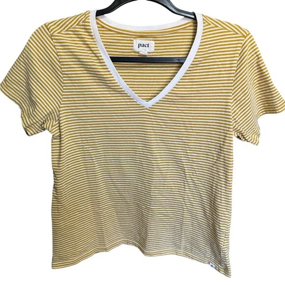 Pact Softspun V Neck Tee Shirt Organic Cotton Striped Yellow White Size Small - Picture 4 of 14